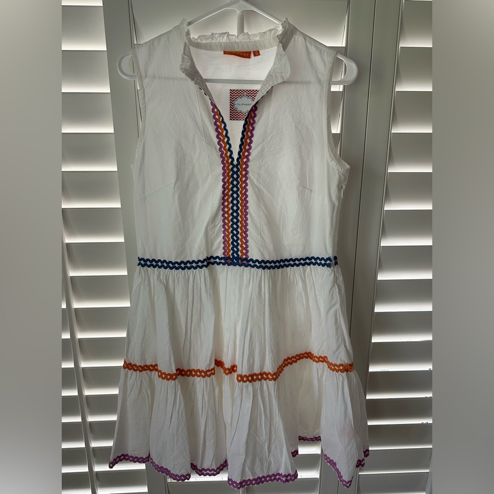 Oliphant White Dress with Multicolor Trim